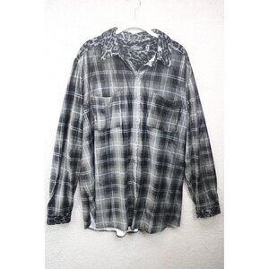 Susan Graver Weekend Plaid Velour Button Down Top-Size 1X-Animal Print Collar